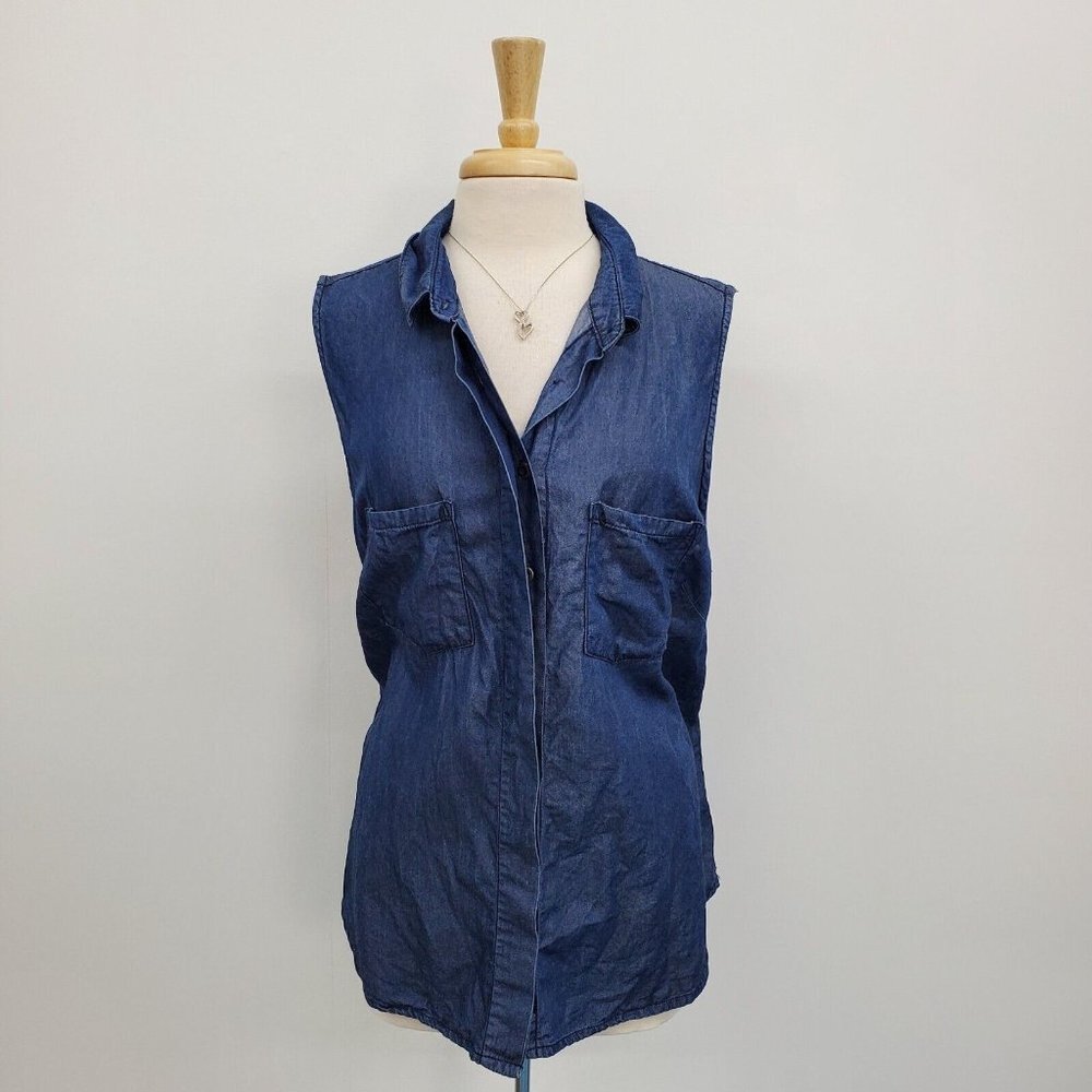 Kenneth Cole Reaction Womens Chambray Button Front Sleeveless Top Plus Size 1X‎
